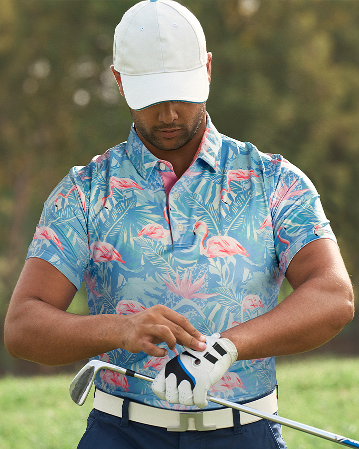 Golf Shirts for Men Funny Flamingo Hawaiian Golf Shirts - DEOLAX