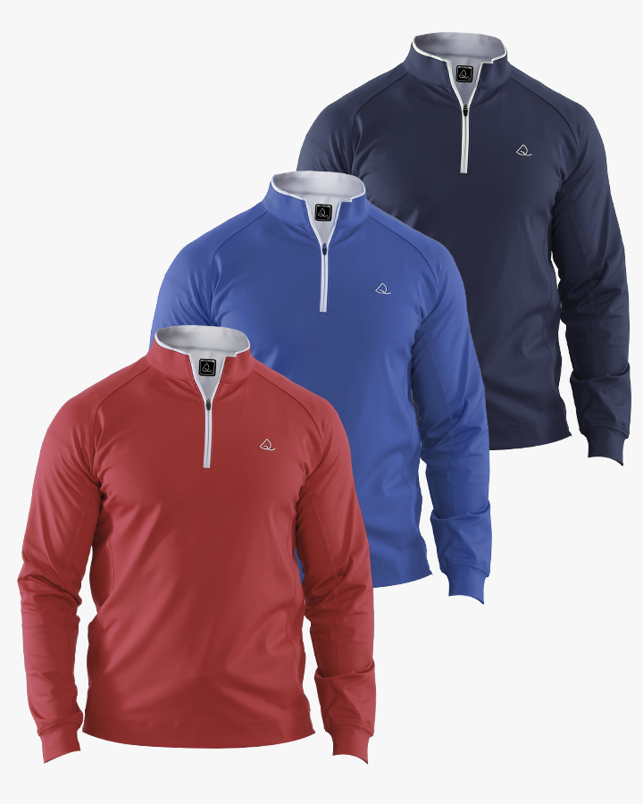 Deolax Performance 1/4 Zip Pullover 3 Pack - Drak Blue/Blue/Red