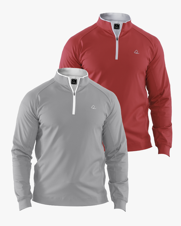 Deolax Performance Quarter Zip Pullover 2 Pack - Red/Grey