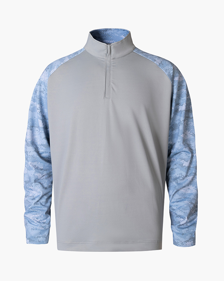 Deolax Camo Color Block Quarter Zip - Blue/Grey