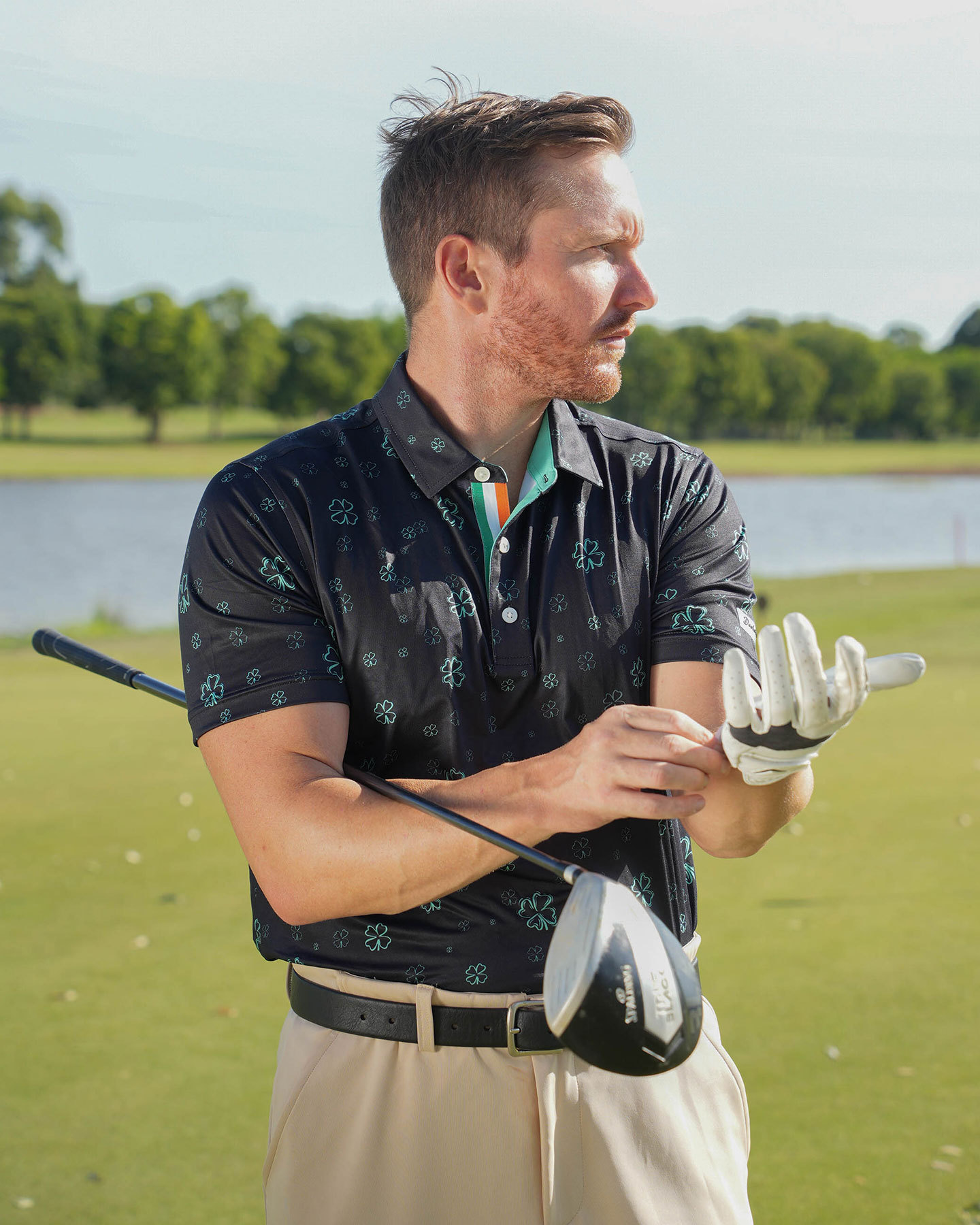 Men's Black polo shirt - Lucky Star Golf Polo - Deolax