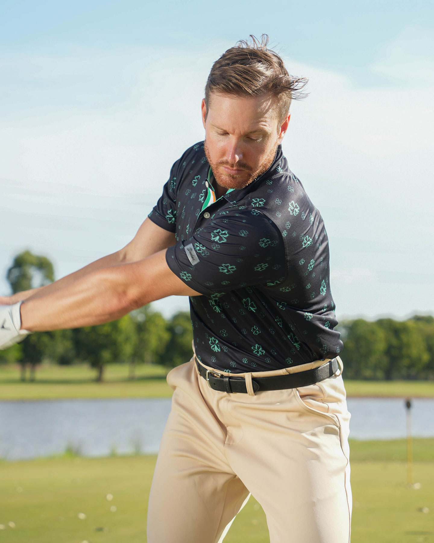 Men's Black polo shirt - Lucky Star Golf Polo - Deolax