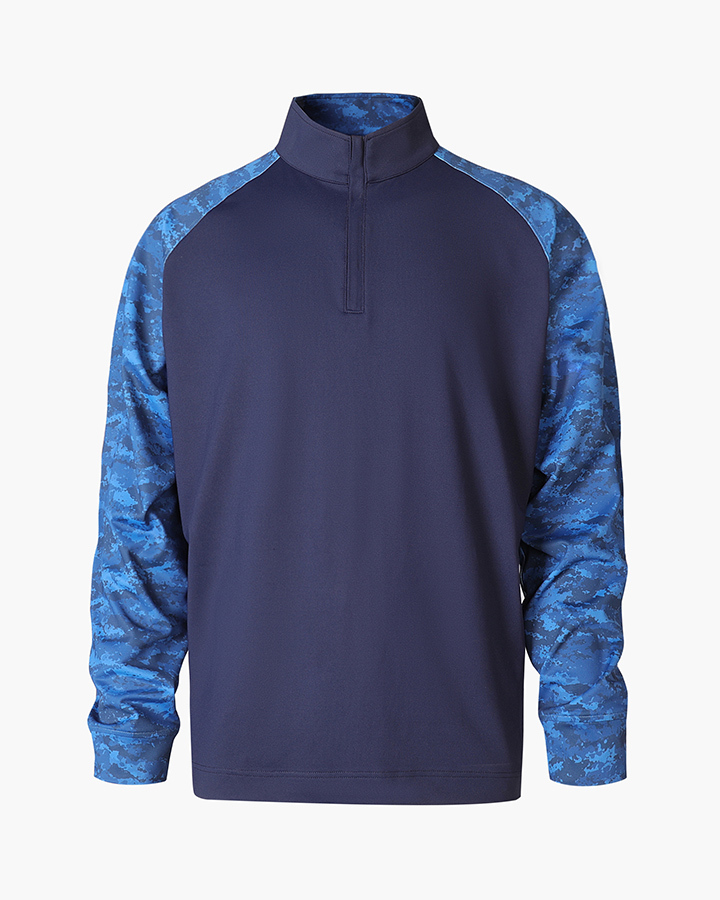 Deolax Camo Color Block Quarter Zip - Blue