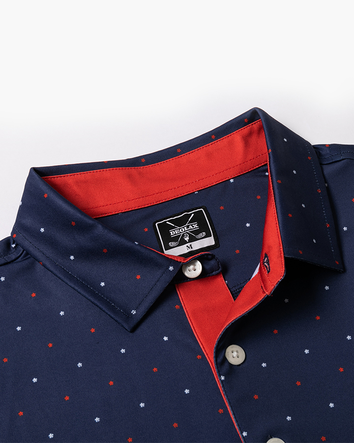 Men's Blue Printed Polo Shirt - Deolax