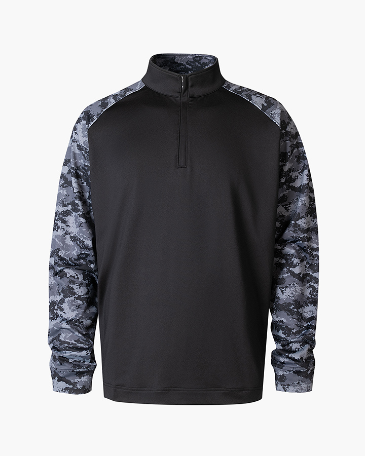 Deolax Camo Color Block Quarter Zip - Black