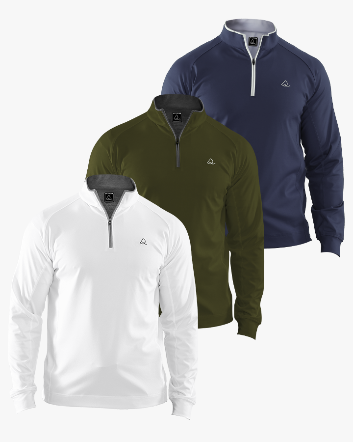 Deolax Performance 1/4 Zip Pullover 3 Pack - Drak Blue/Green/White