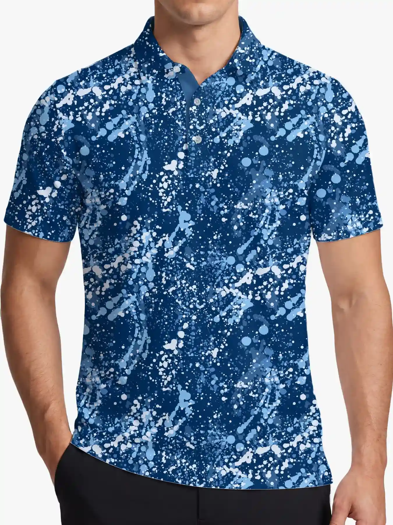Kinetic Men's Blue Splatter Polo - Deolax