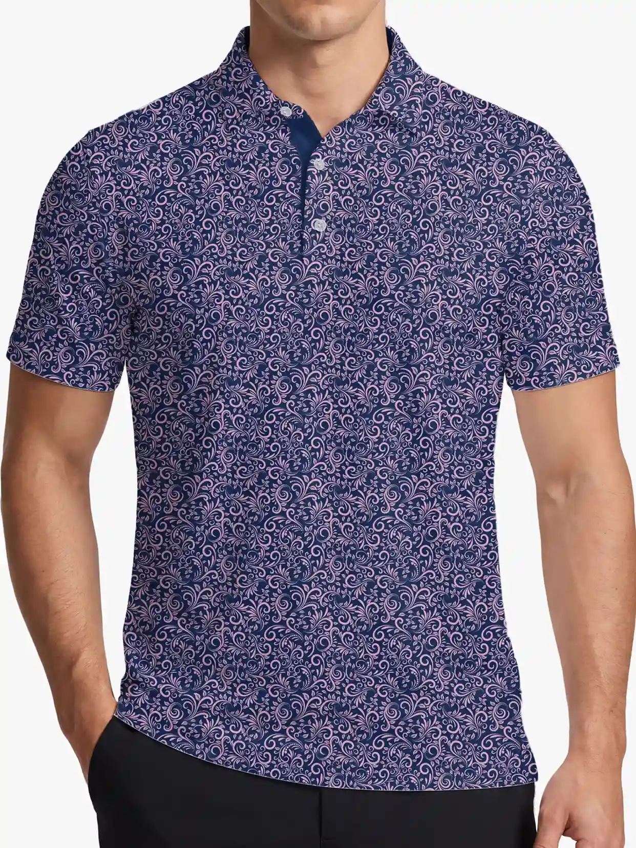 Back Nine Men's Navy Paisley Polo - Deolax