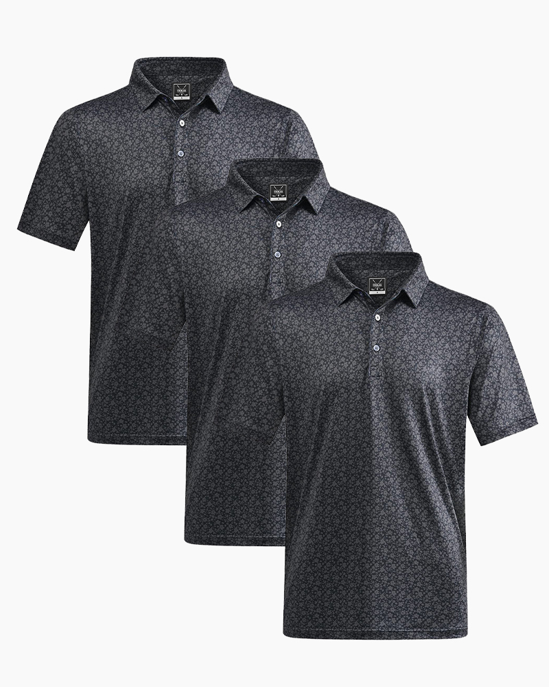 Black Artistic Floral Golf Polo 3-Pack by Deolax