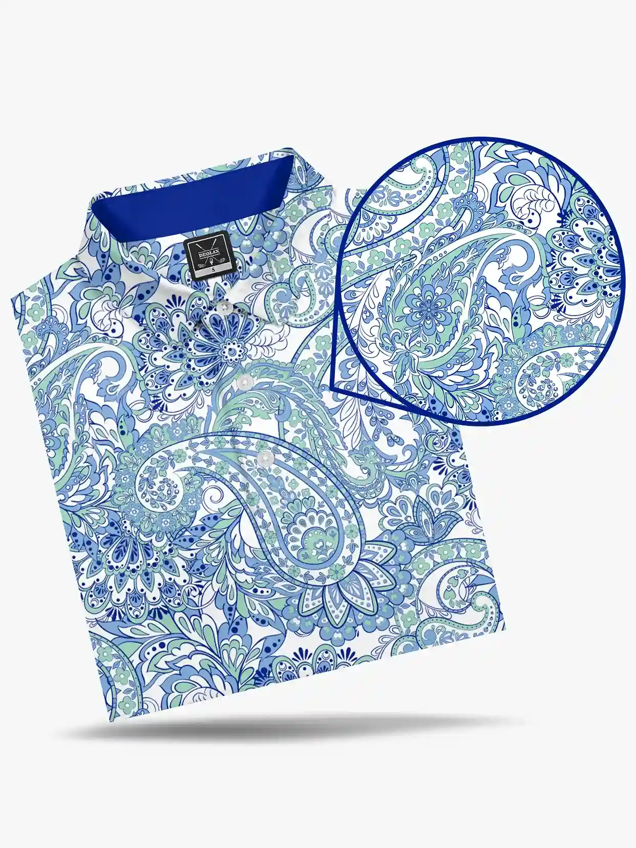 Coastal Tide Men's Blue Paisley Polo - Deolax