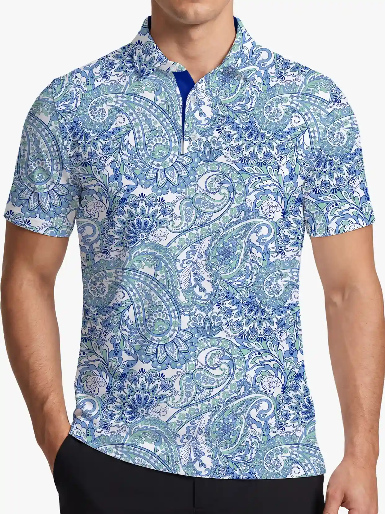 Coastal Tide Men's Blue Paisley Polo - Deolax