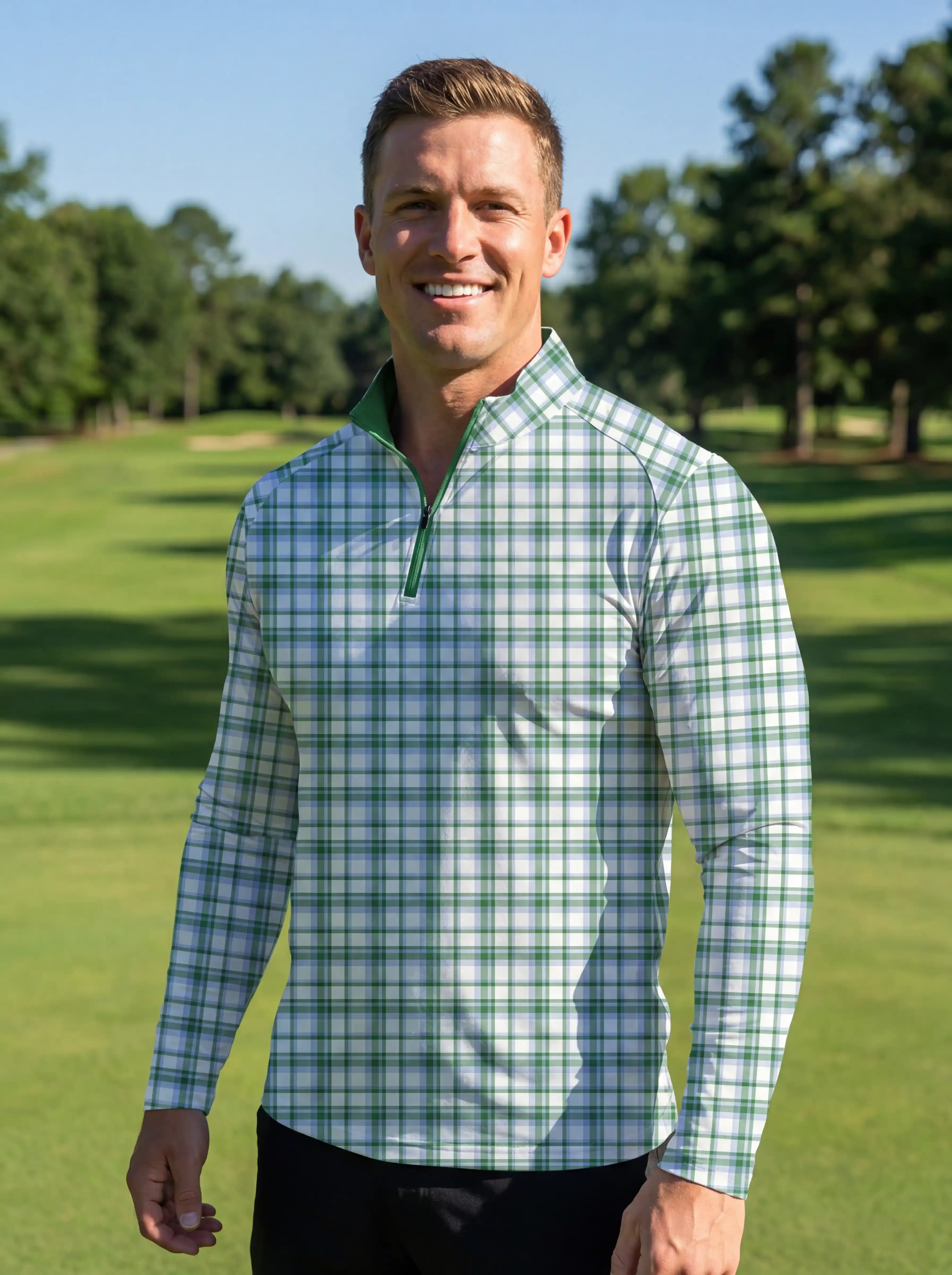 Founders Green Check Quarter Zip - Deolax