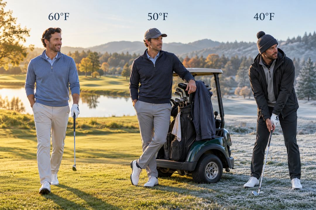 Golf outfits for 40°F 50°F and 60°F