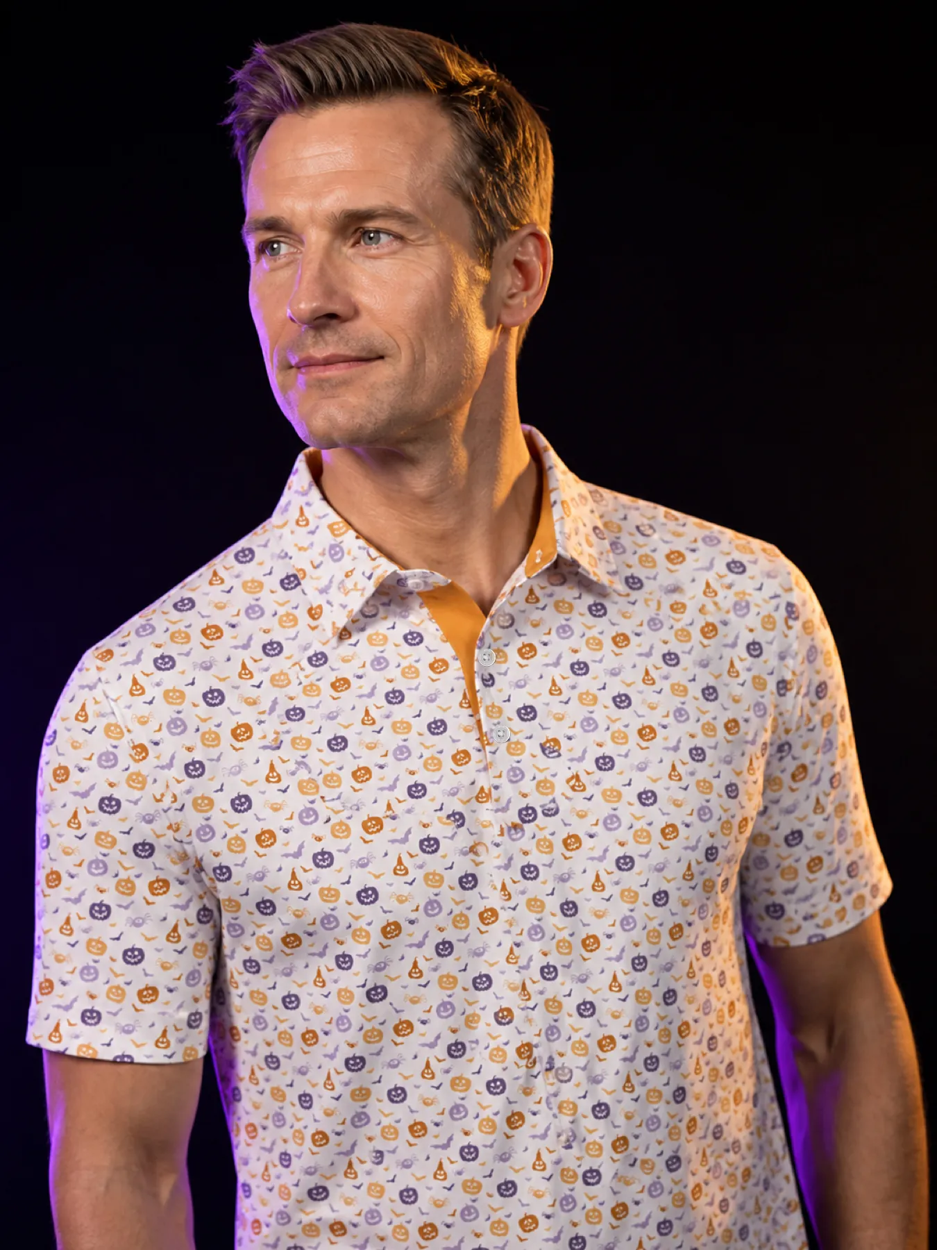 Halloween Bat and Pumpkins Polo