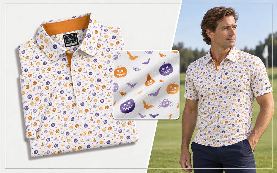 Halloween Bat and Pumpkins Polo