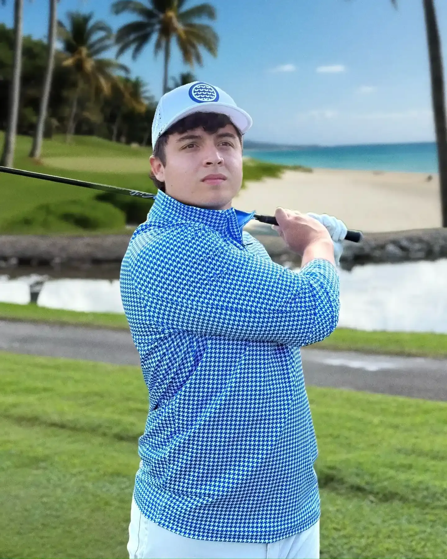 Houndstooth Quarter Zip - Ocean Blue - Deolax