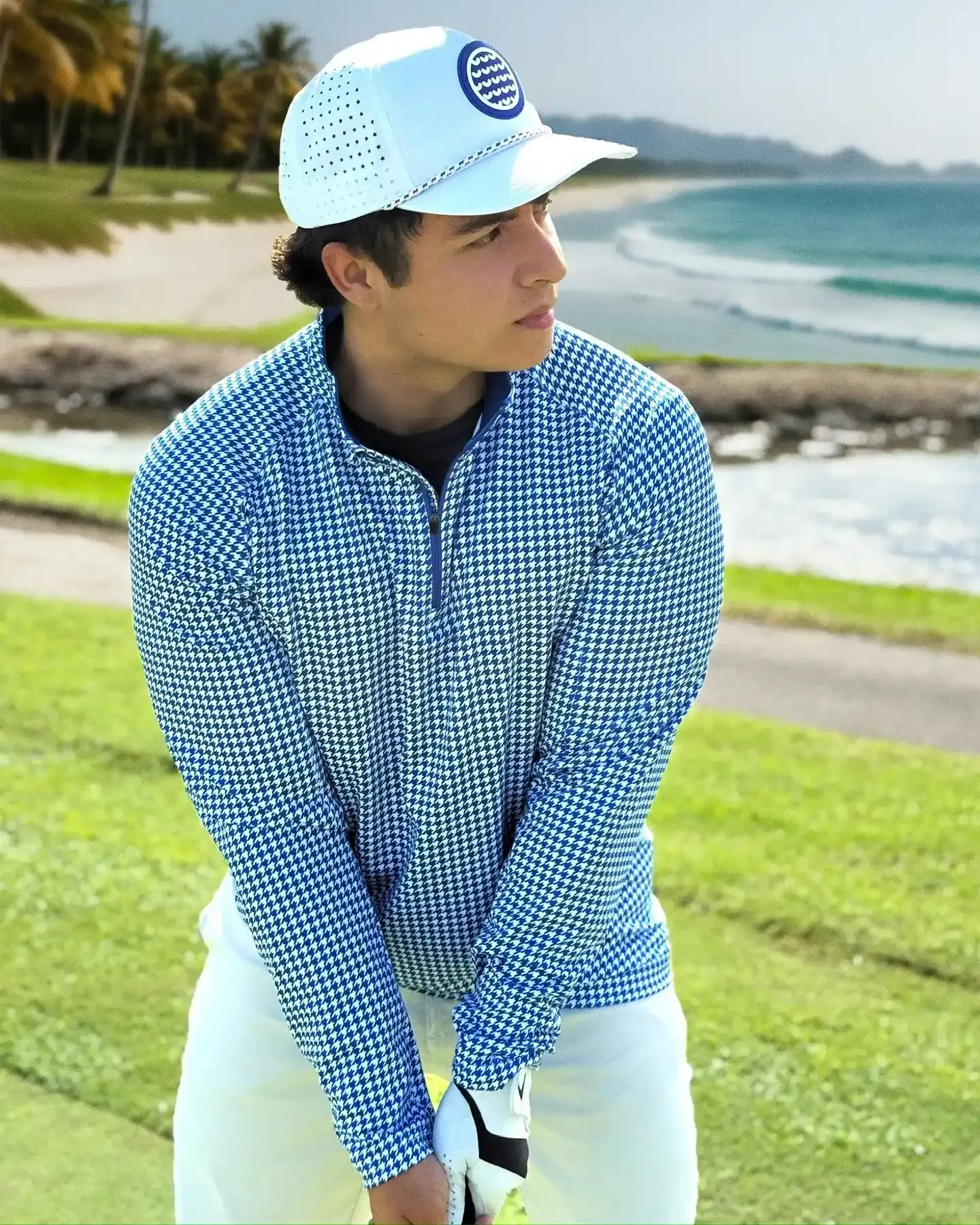 Houndstooth Quarter Zip - Ocean Blue - Deolax