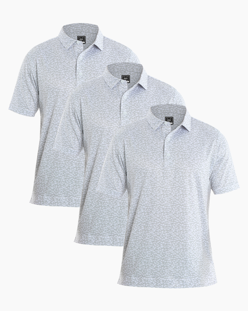 Men's Gravel Pattern Print Golf Polo in Grey 3-Pack by Deolax