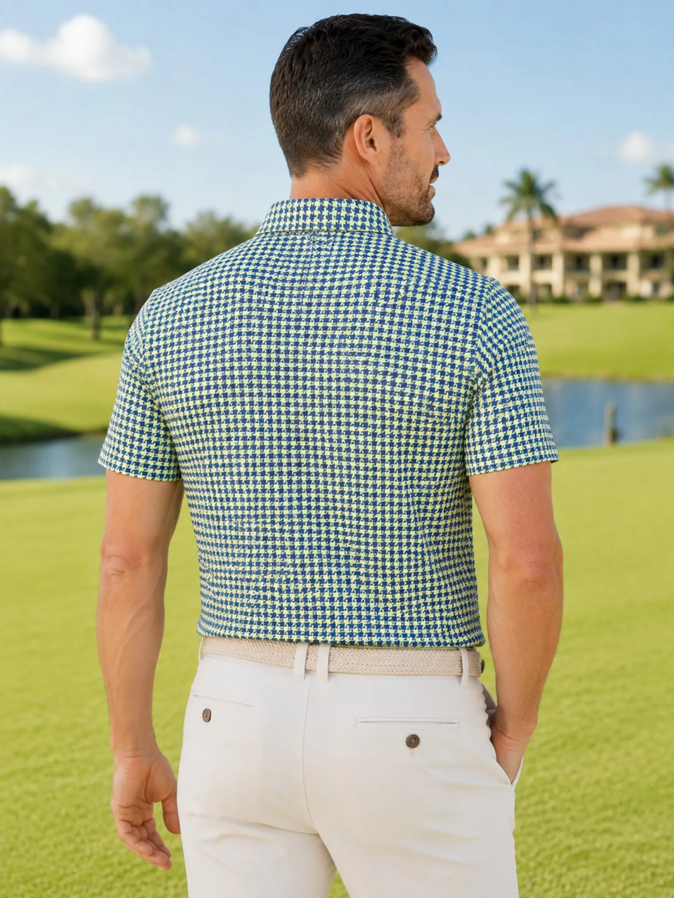 Houndstooth Lime Polo