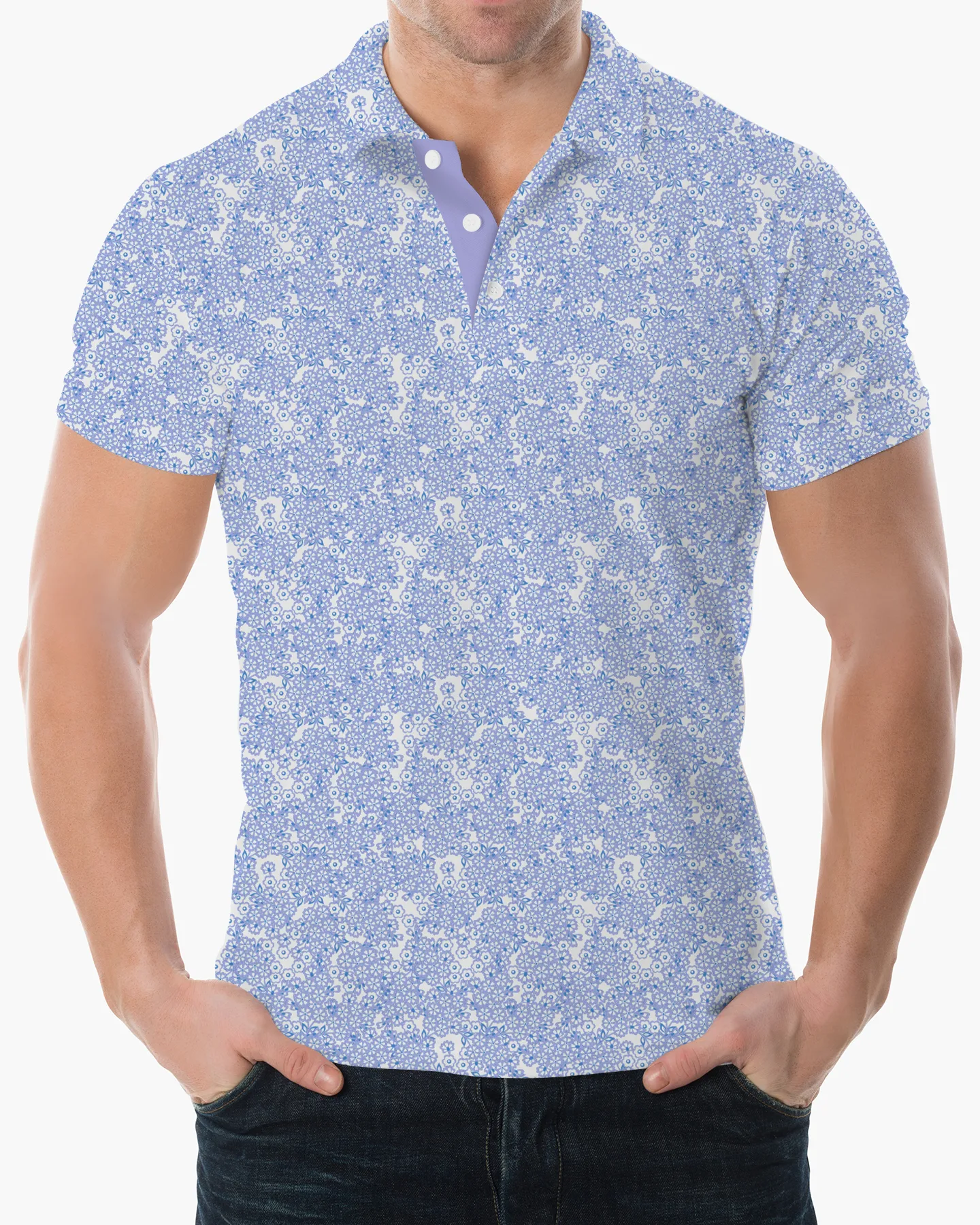 Micro Floral Print Polo - Deolax
