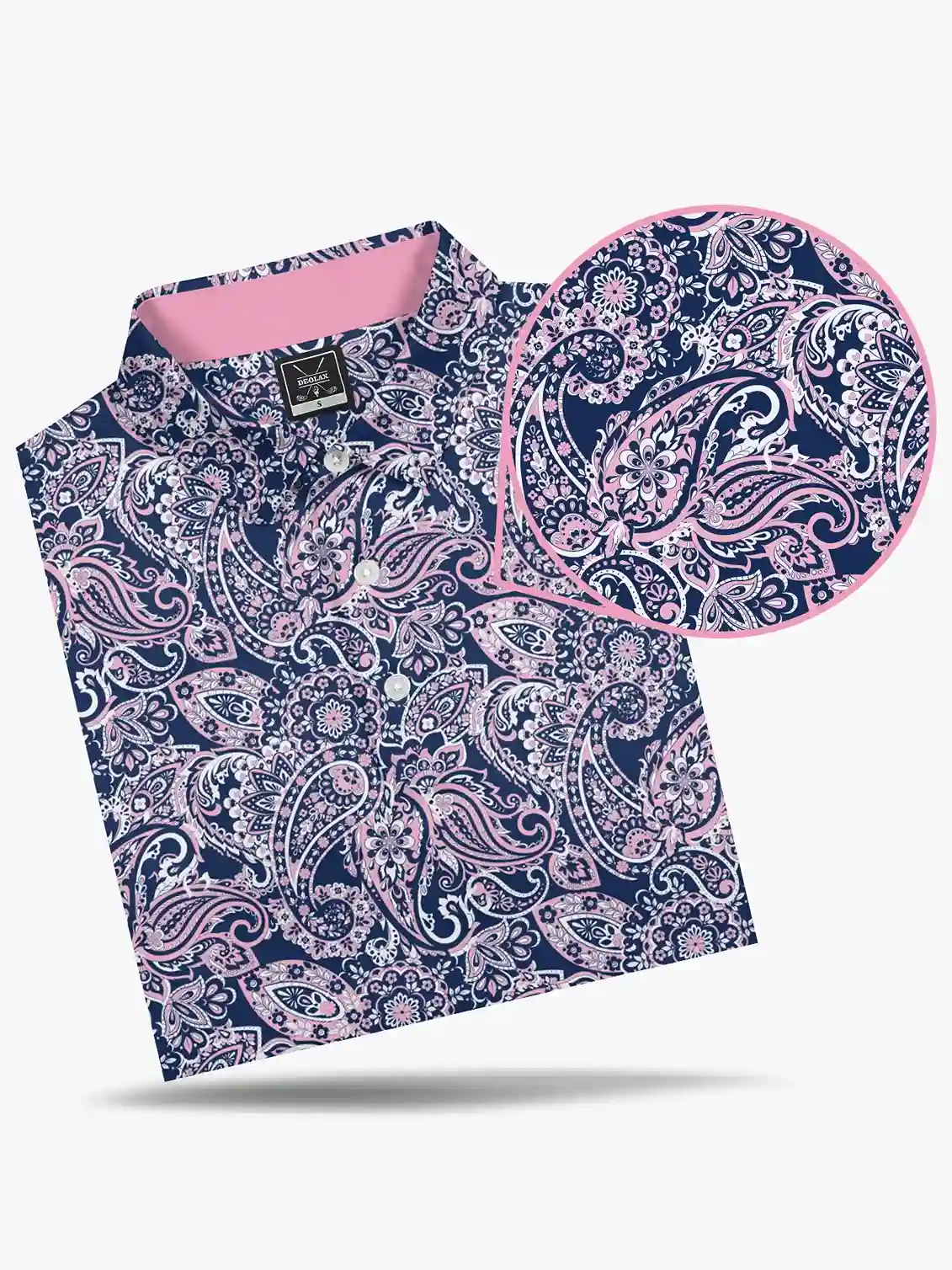 Midnight Men's Pink Paisley Polo - Deolax