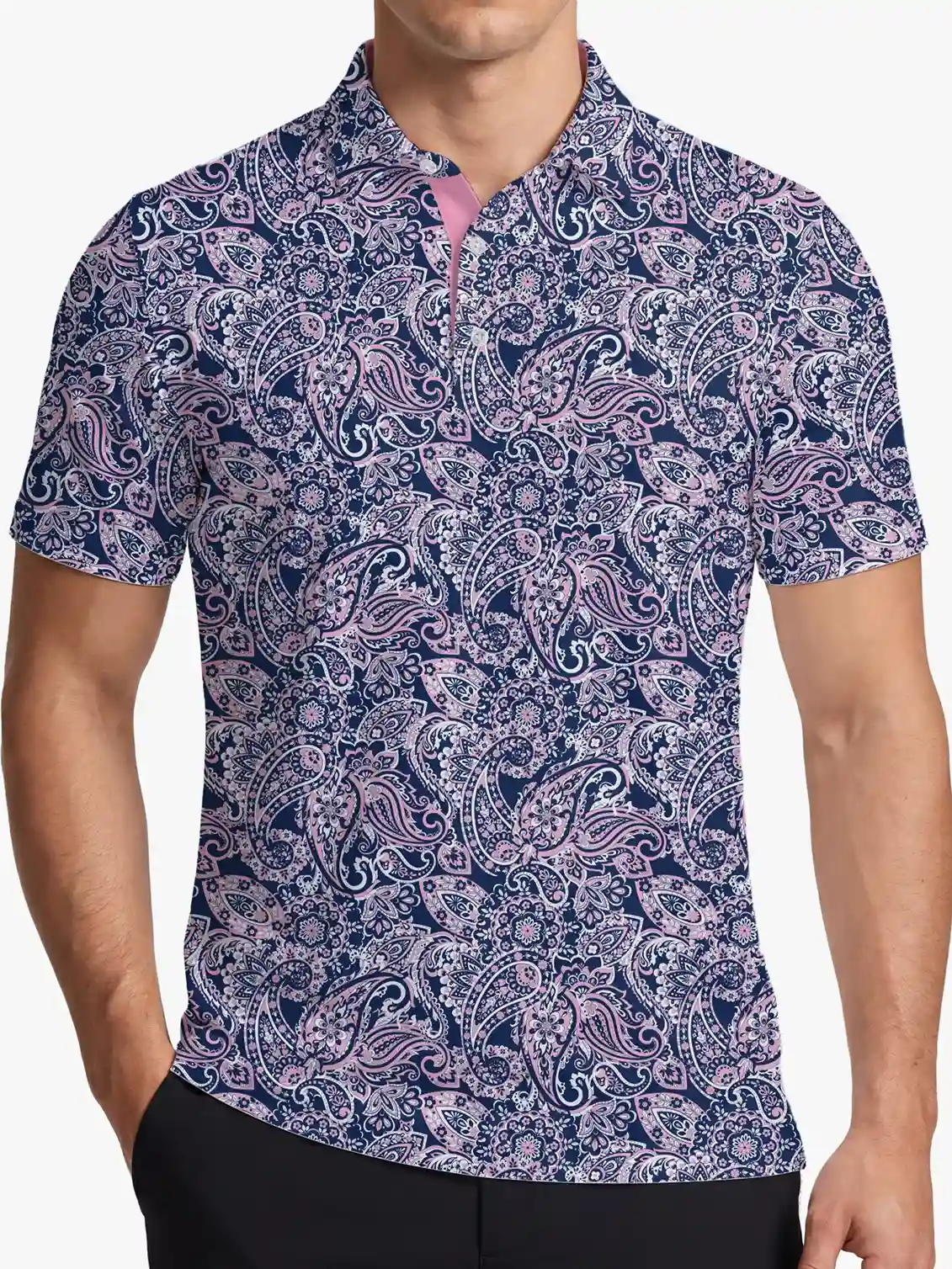 Midnight Men's Pink Paisley Polo - Deolax