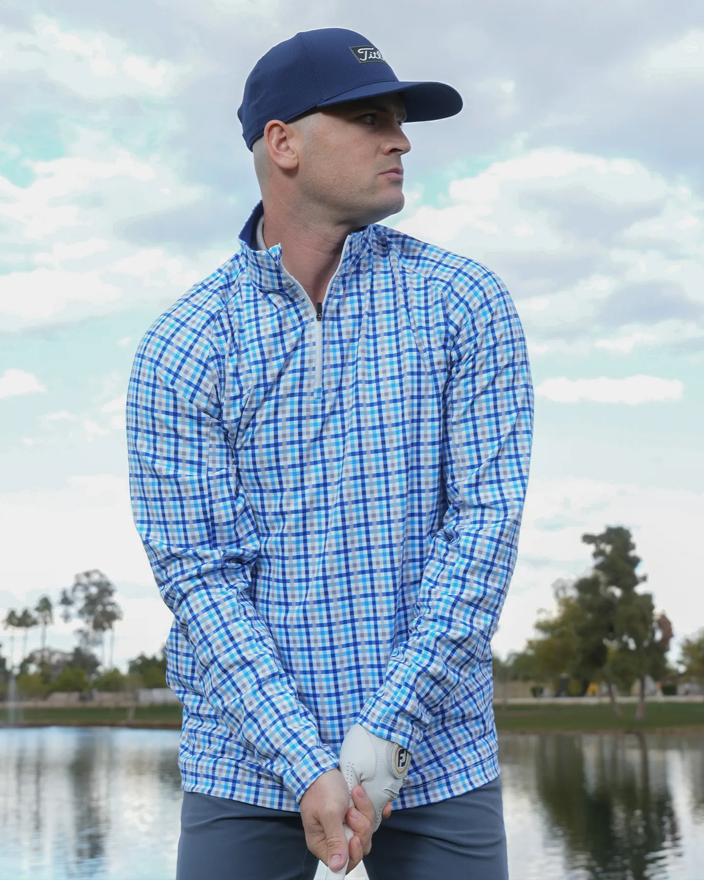 Checked Quarter Zip - Navy
