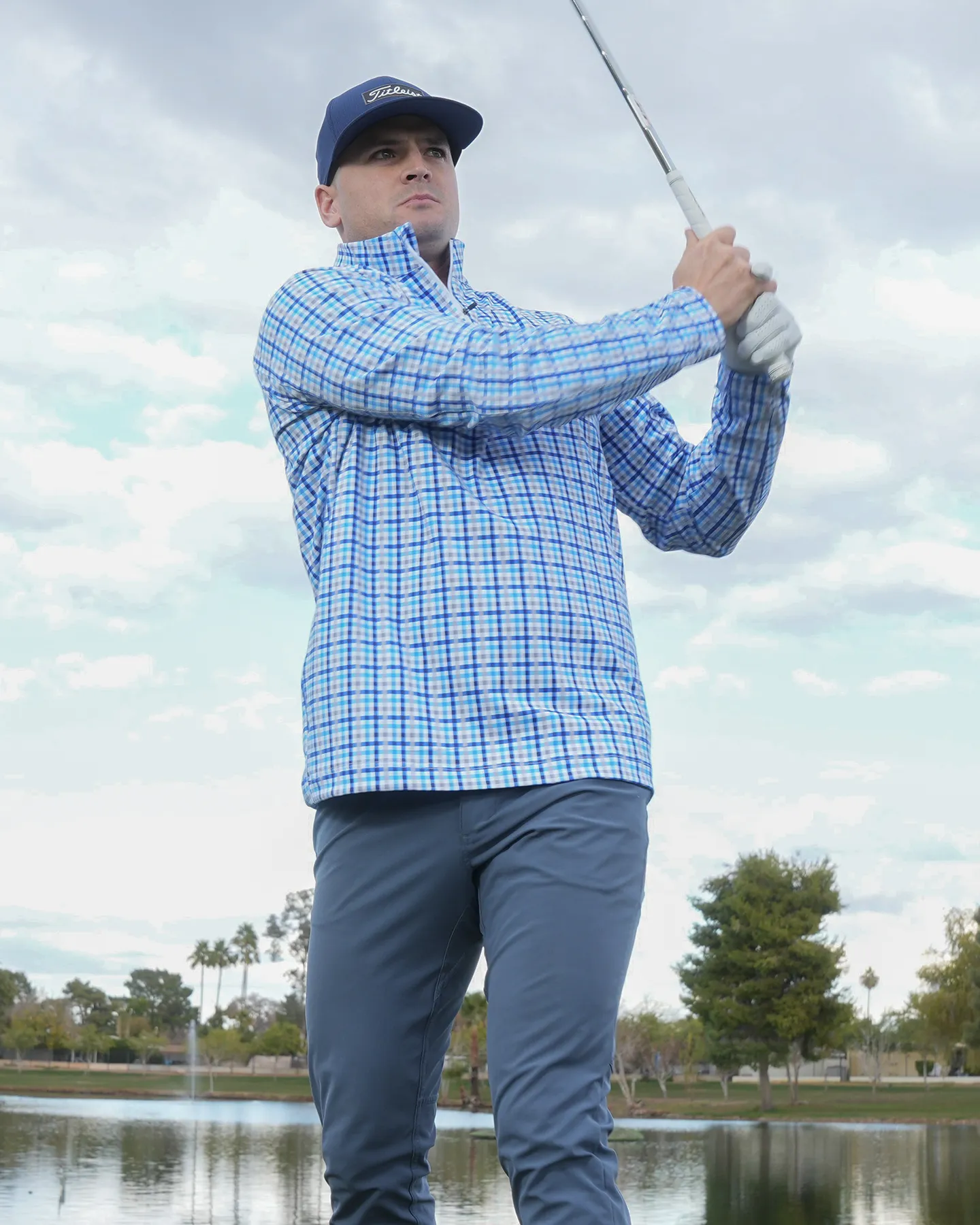 Checked Quarter Zip - Navy