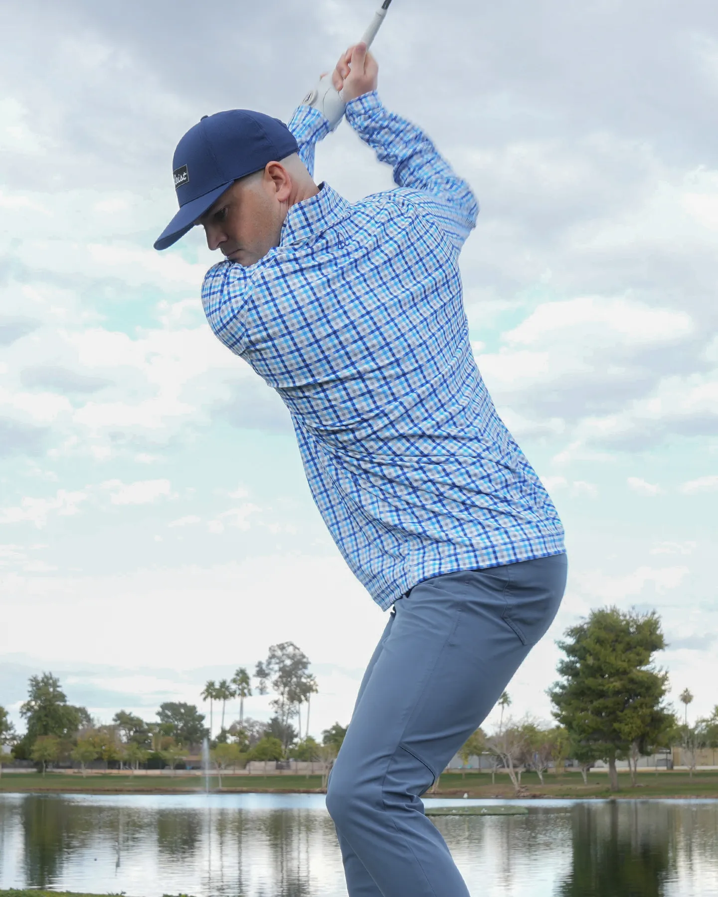 Checked Quarter Zip - Navy