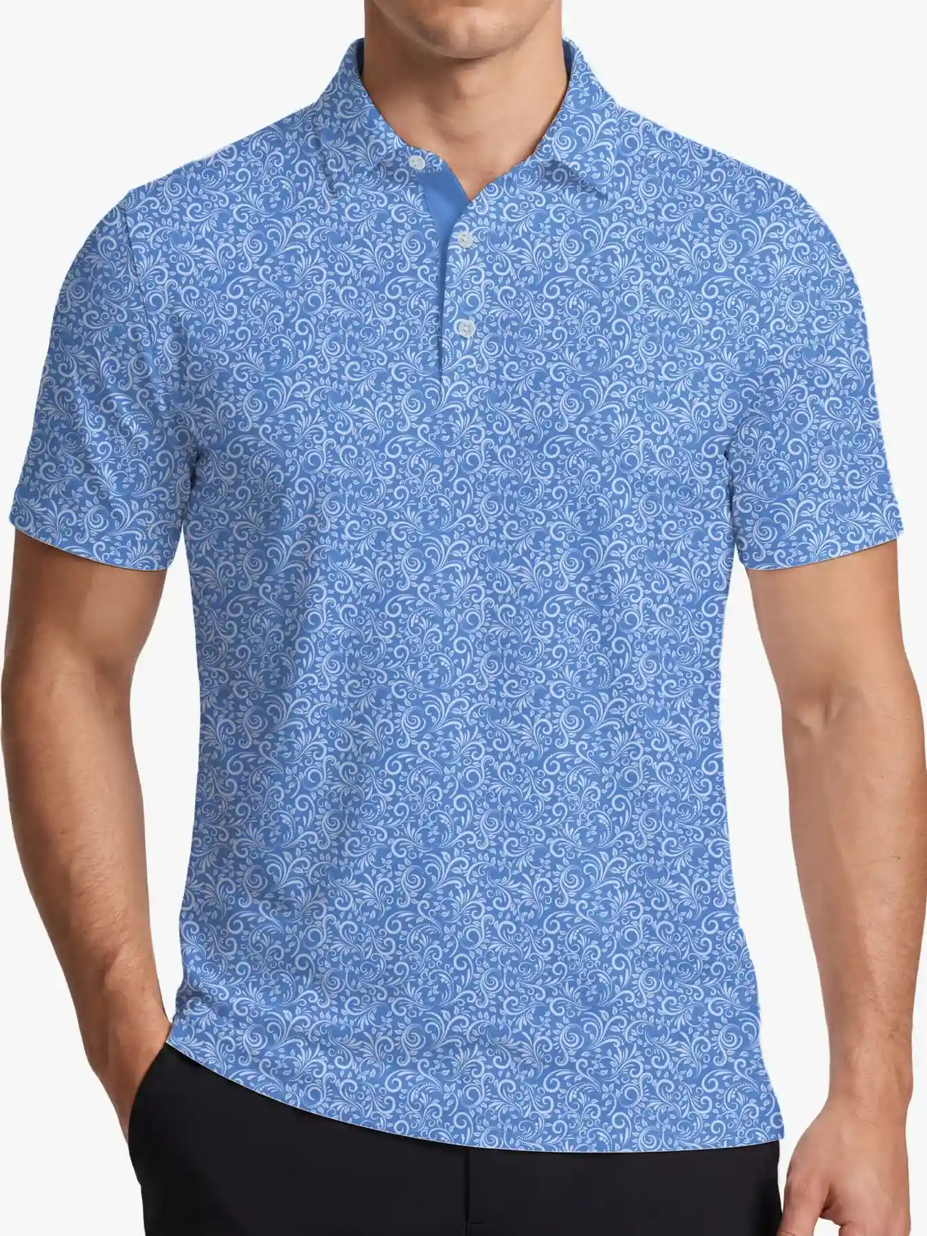 Men's Ocean Blue Paisley Polo - Deolax
