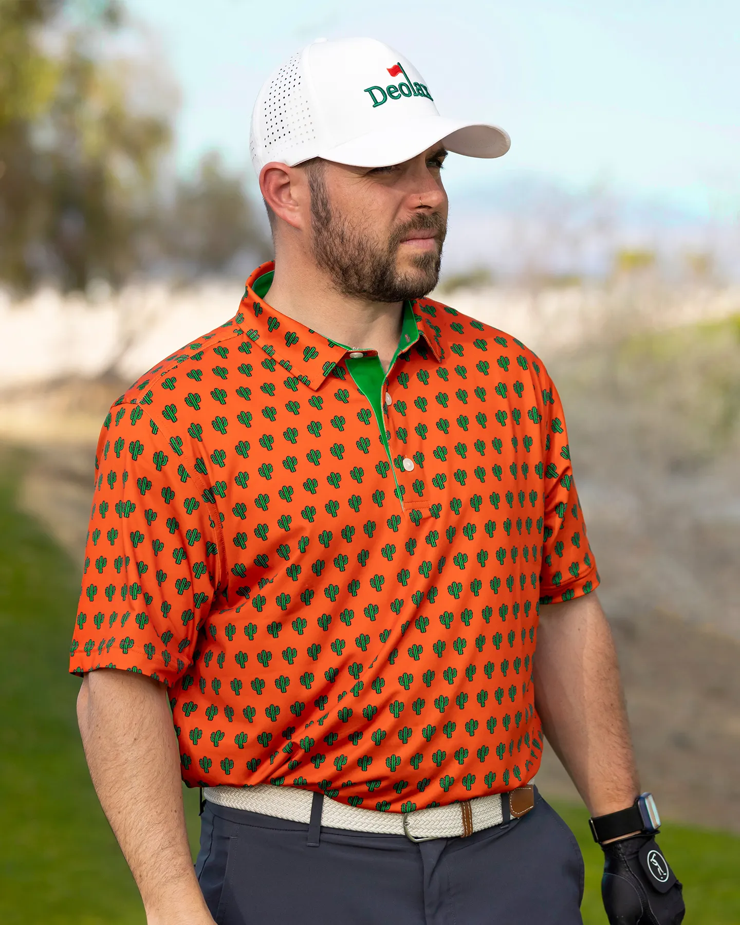  Orange Cactus Print Polo