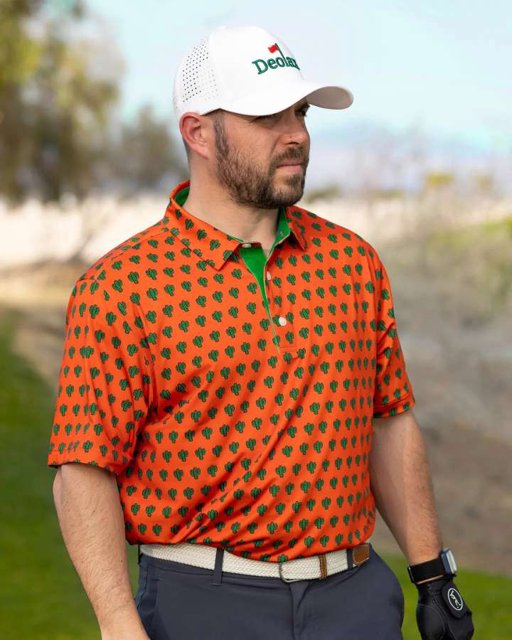 Orange Cactus Print Polo