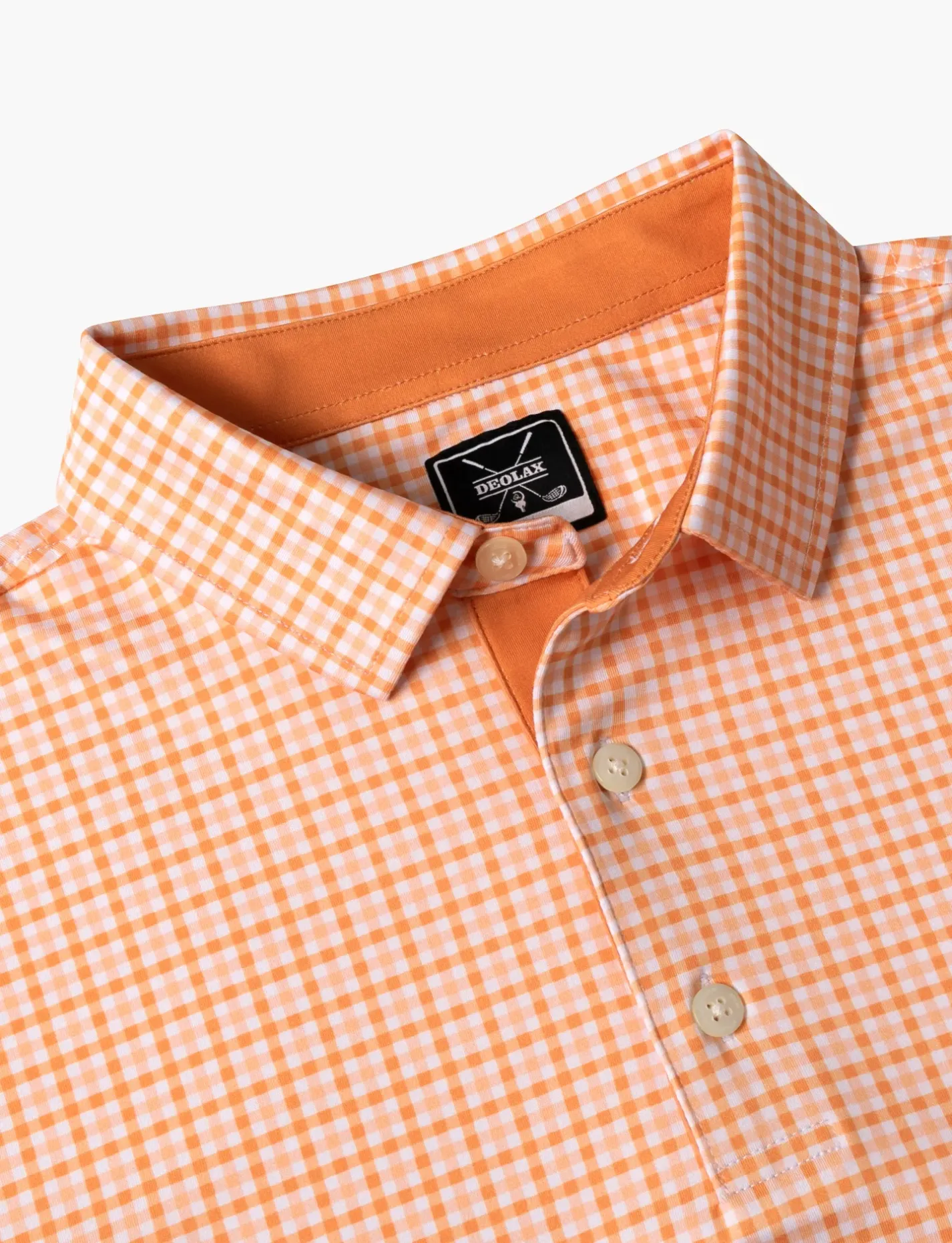 Orange Checked Patterned Golf Shirt - Deolax