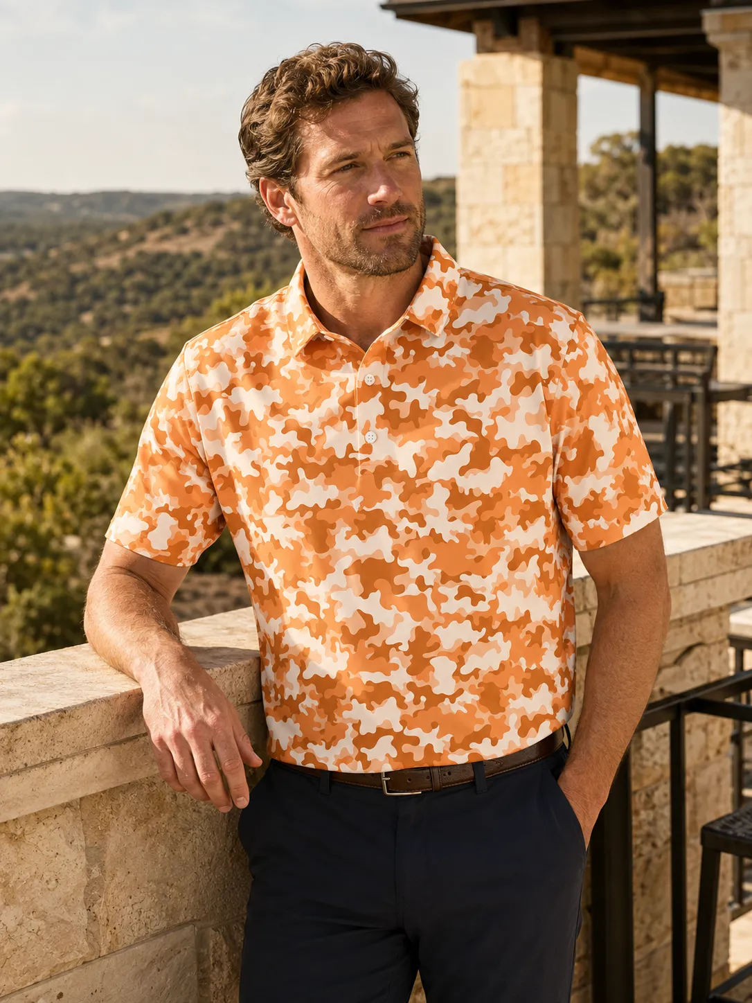 Orange Texas Camo Polo