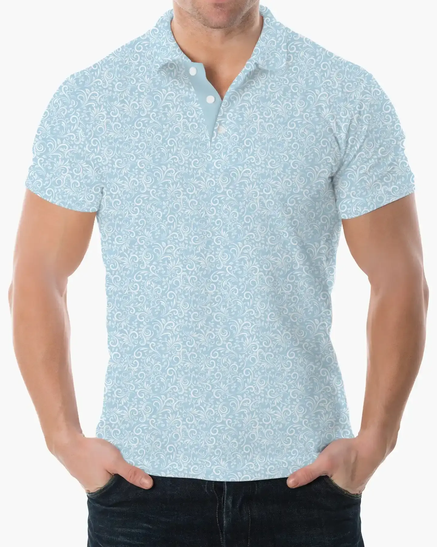 Light Blue Paisley Polo - Deolax