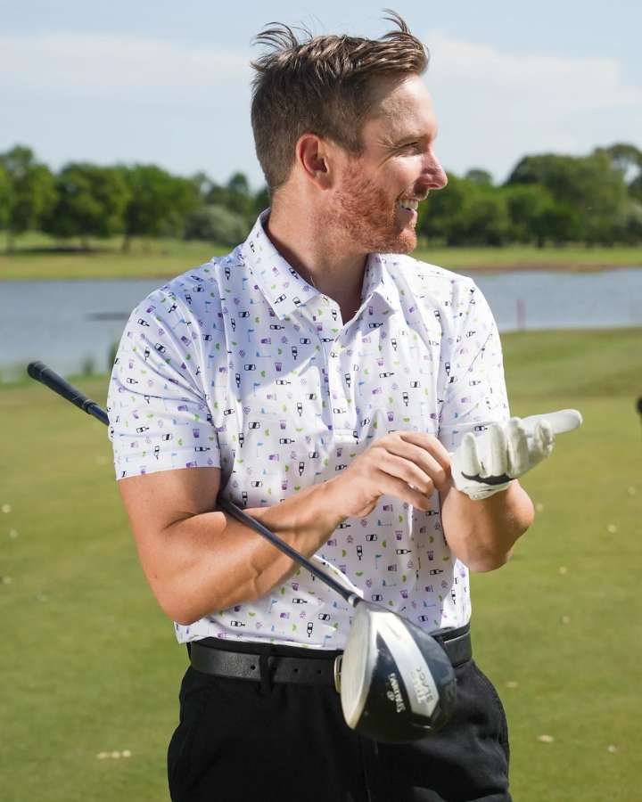 Party Transfusion Print White Golf Polo