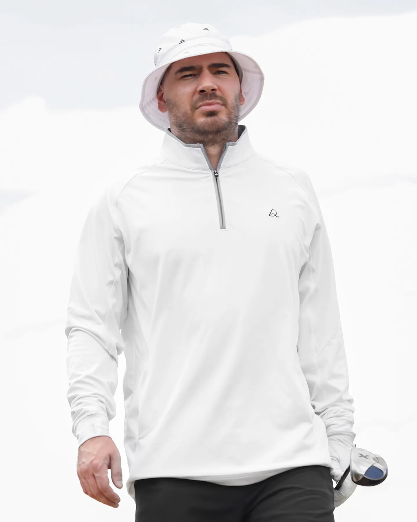Mens White Golf Quarter Zip Pullover with Pocket - Deolax