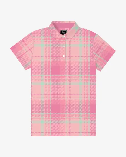 Pink Checkered Women's Polo - Deolax