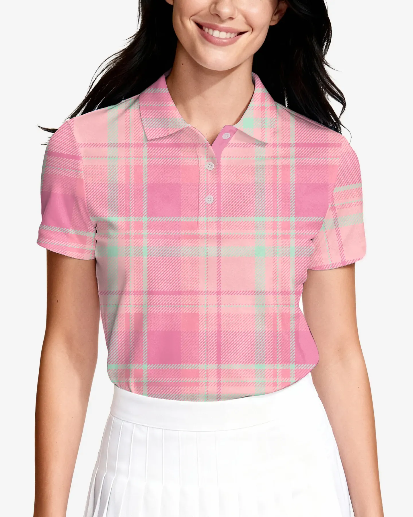 Pink Checkered Women's Polo - Deolax