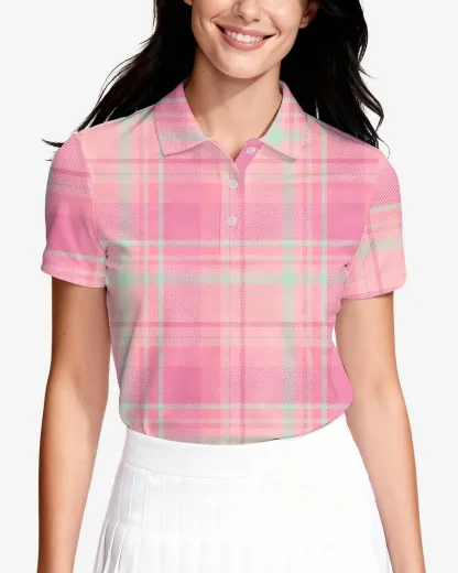 Pink Checkered Women's Polo - Deolax