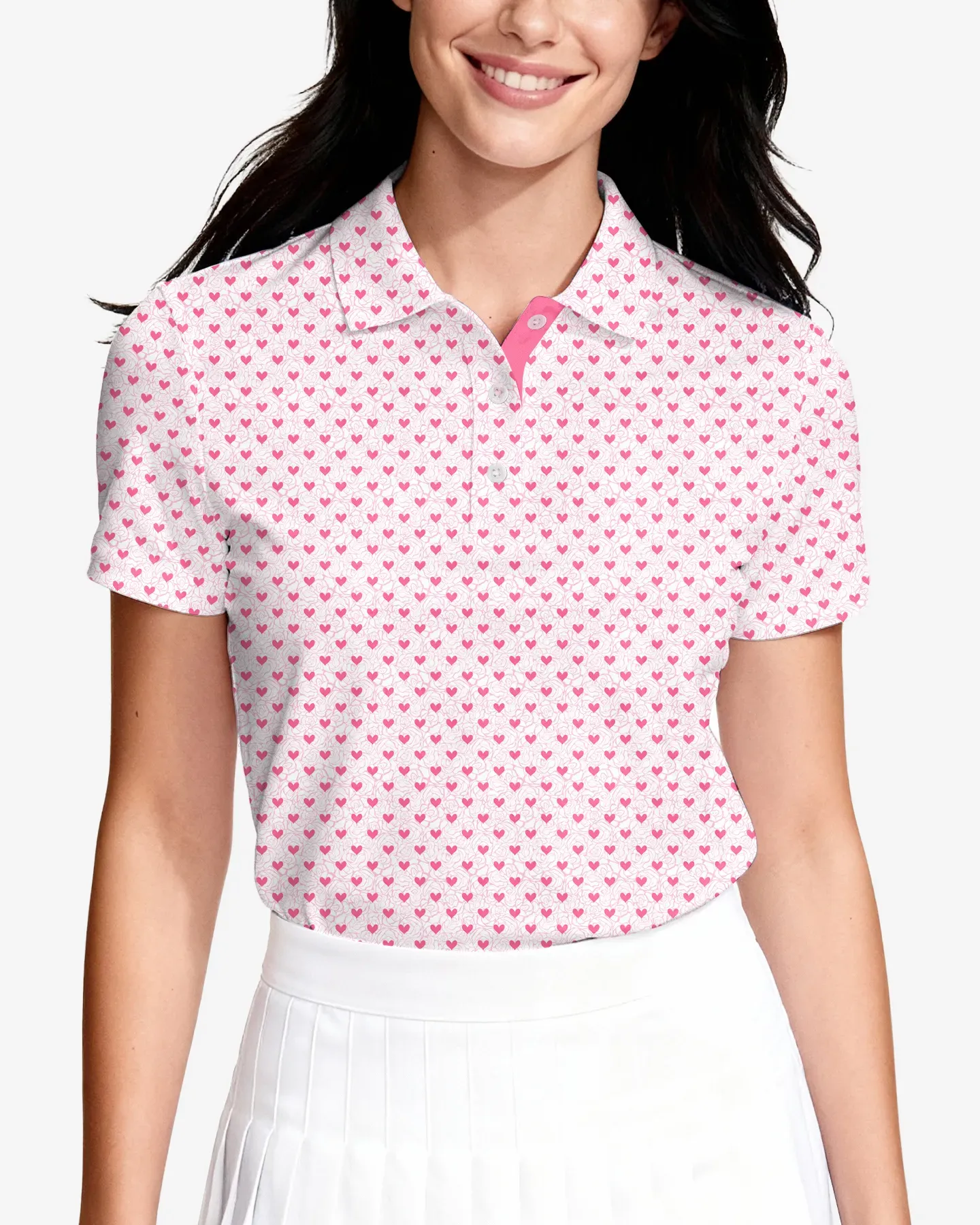 Pink Heart Floral Women's Polo - Deolax