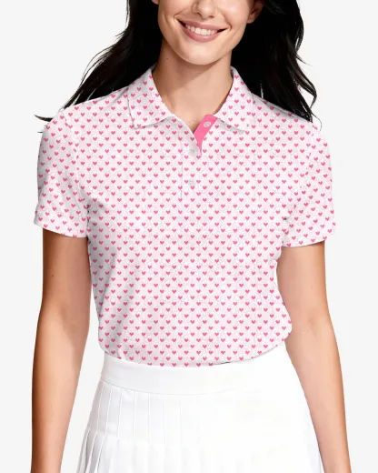 Pink Heart Floral Women's Polo - Deolax