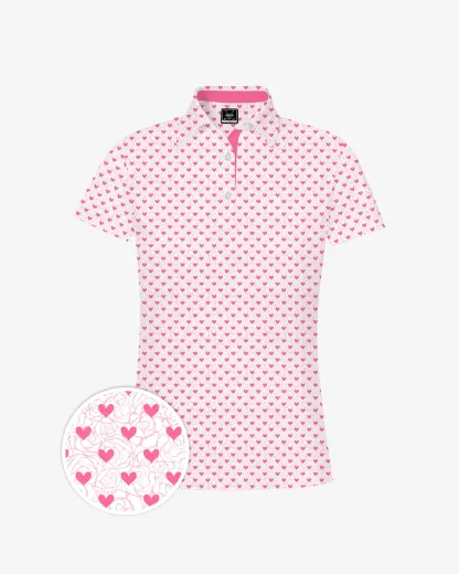 Pink Heart Floral Women's Polo - Deolax