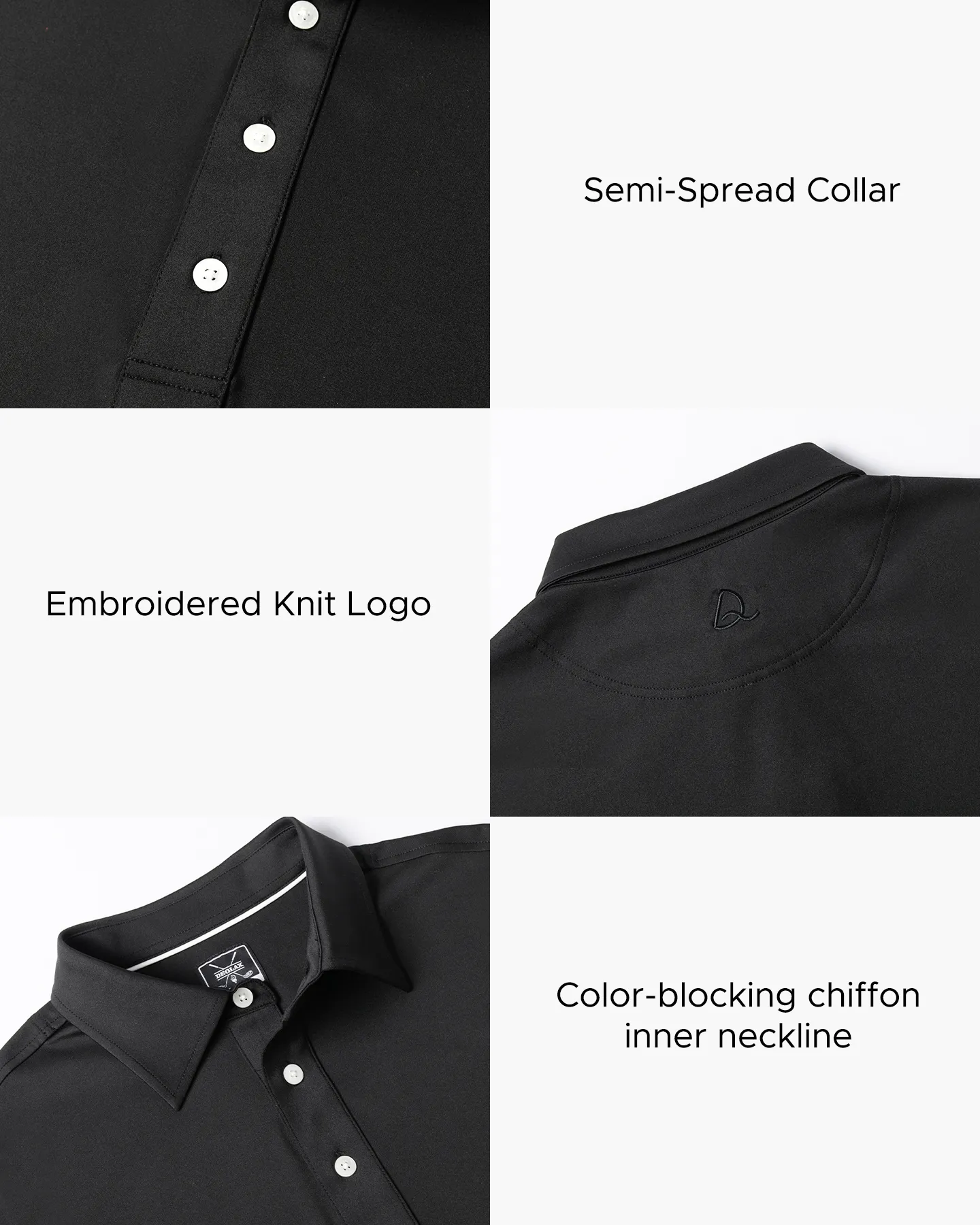 Regular Fit Long Sleeve Polo in Black - Deolax