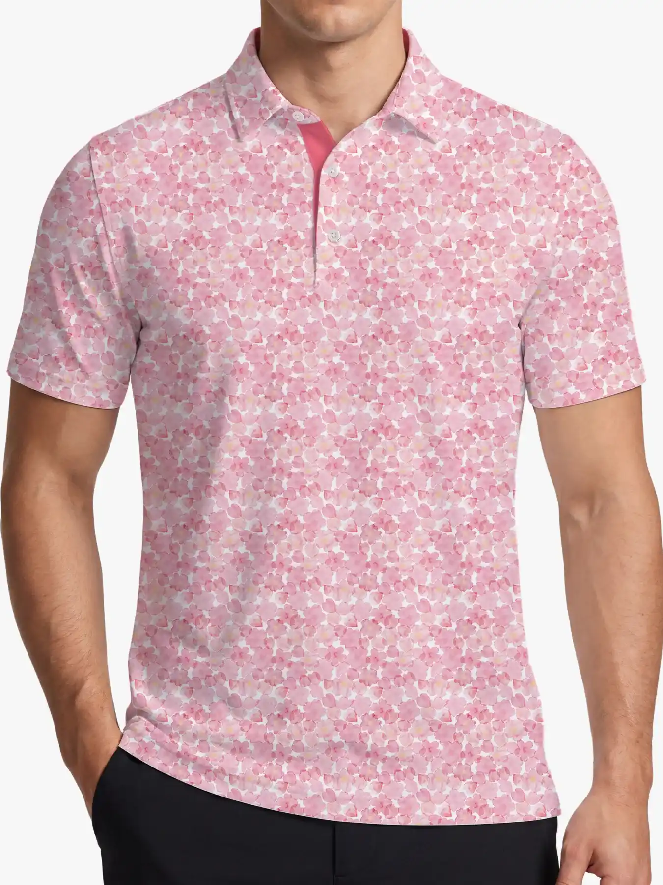Sakura Scramble Pink Floral Polo - Deolax