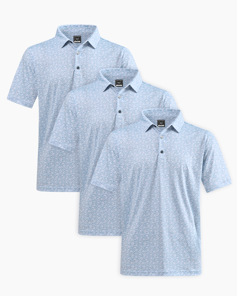 Sky Blue Artistic Floral Golf Polo 3-Pack by Deolax