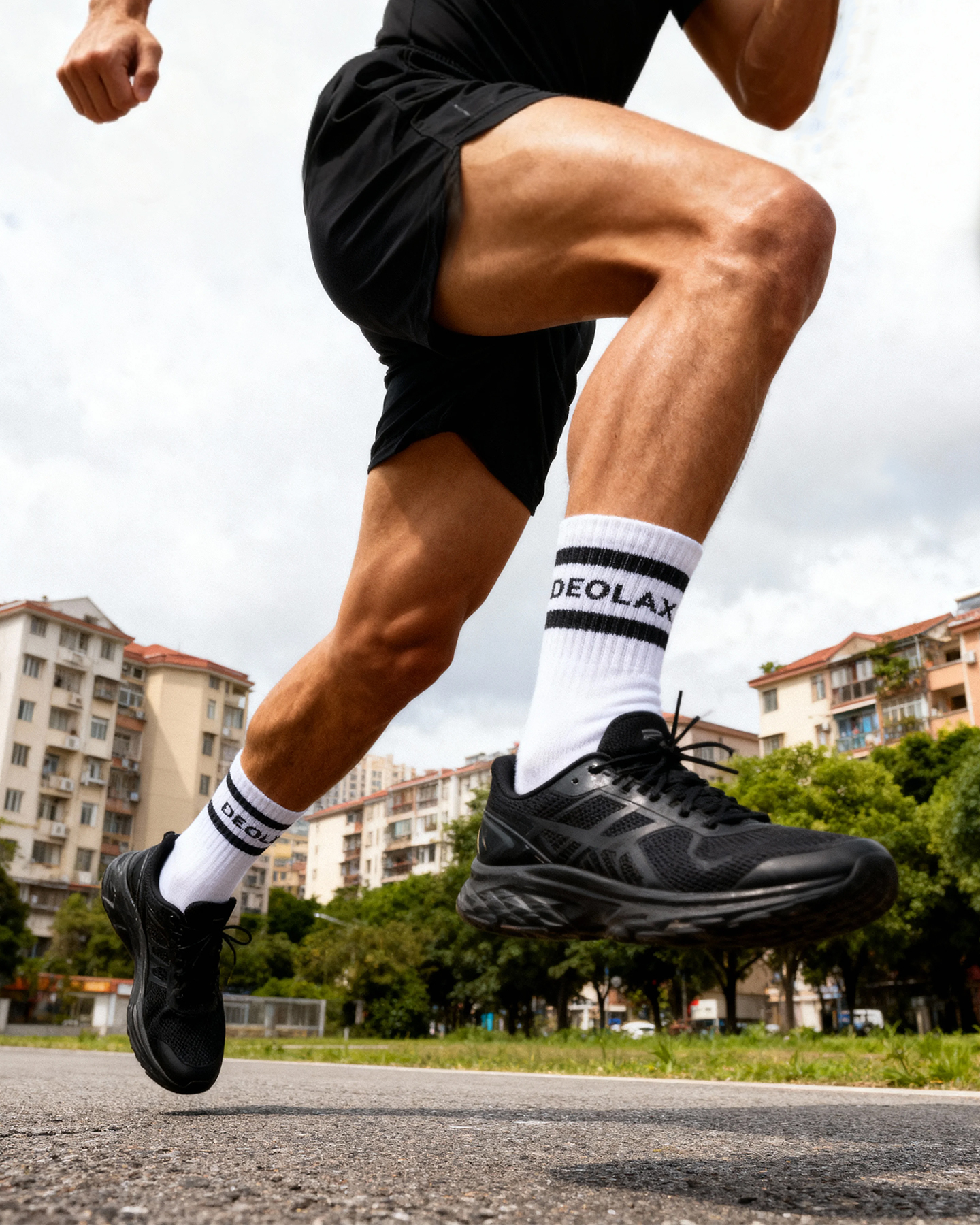 Striped Quarter Crew Socks - Black