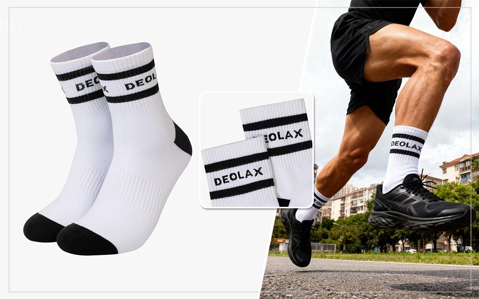 Striped Quarter Crew Socks - Black
