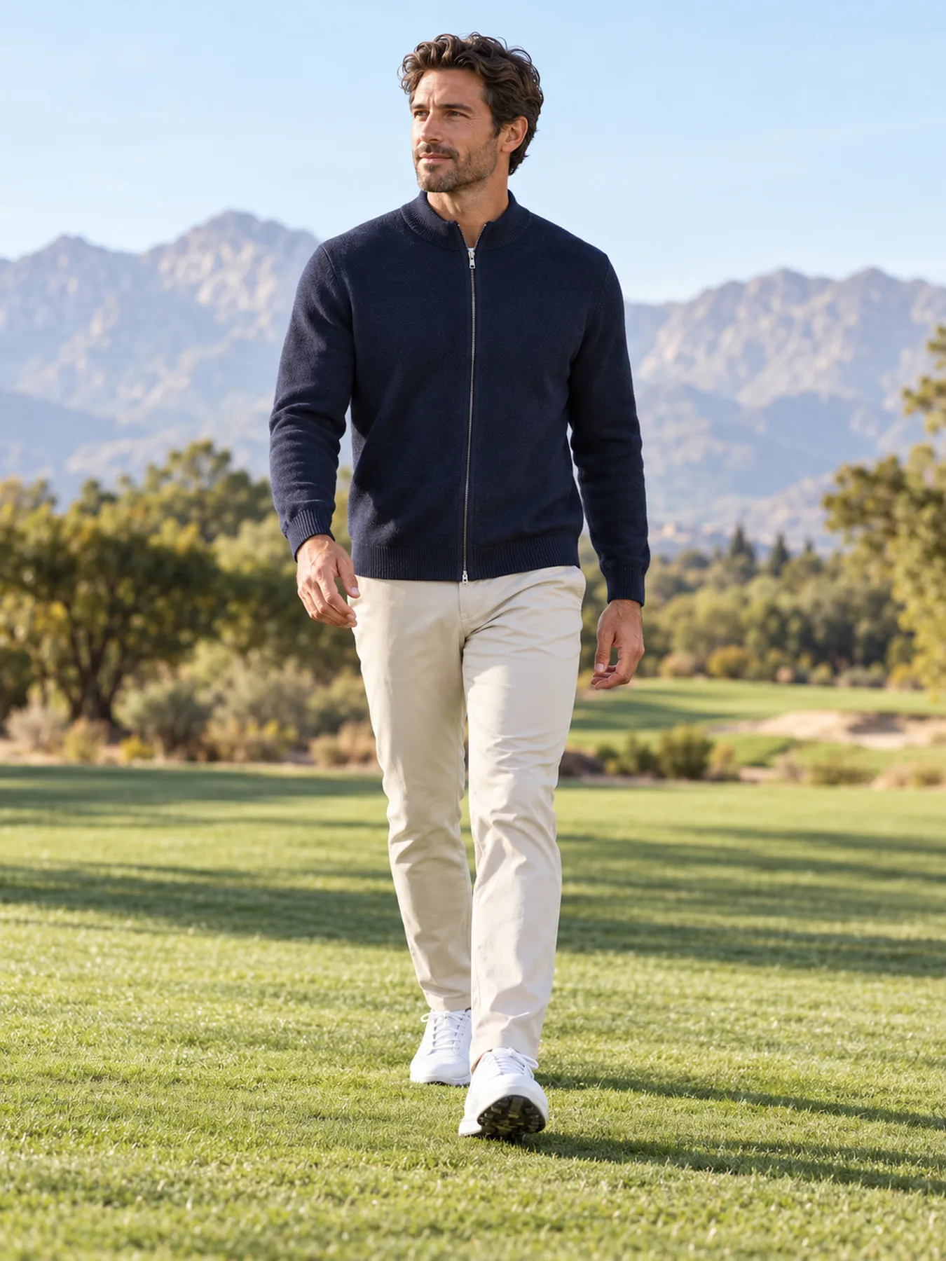 Textured Horizon Full Zip Sweater