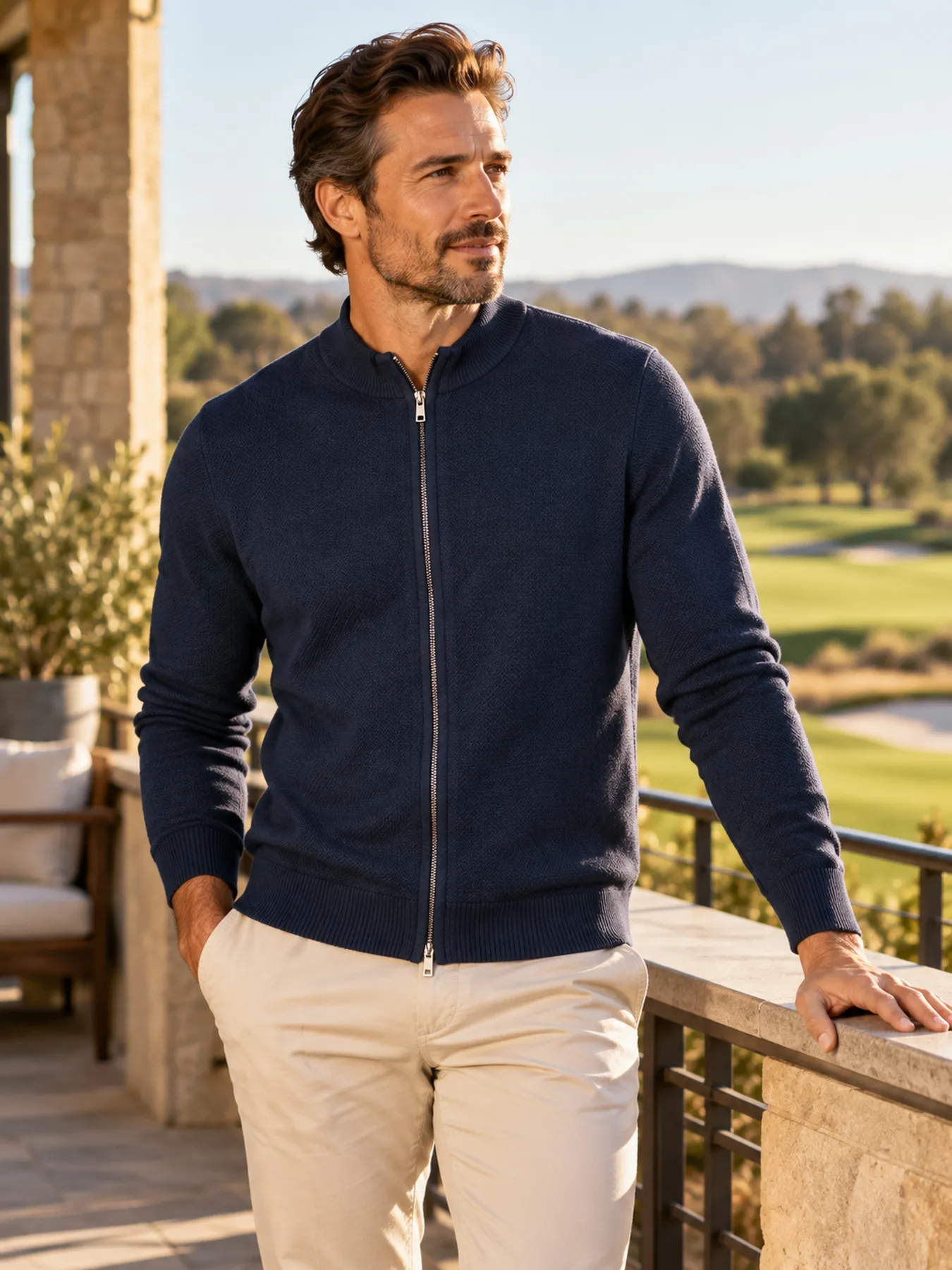 Textured Horizon Full Zip Sweater
